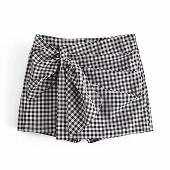 Kvinder 2021 Sommeren Ternet Shorts Plisserede Vinger Bow Tie ZA Mode Kvindelige Street Søde Shorts Bottons Tøj