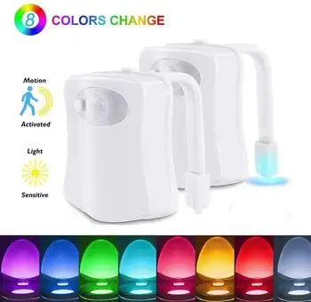 1/2Pcs Toilet Lys Smart Motion Sensor Toilet Sæde Nat Lys 8 Farver Lamper til Toilet Foranderligt Vandtæt WC Lampe Batteri