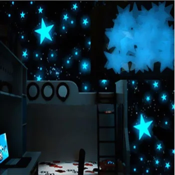 100Pcs Plast 3D Wall Stickers Lysende Stjerner, der lyser i Mørke Baby Kids Soveværelse Værelse Decal