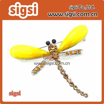 100pcs lilla/gul Emalje dragonfly rhinestone broche pin-kode til gave/fest/bryllup