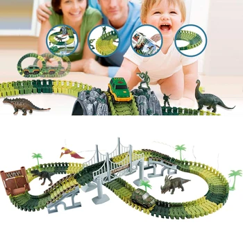 144pcs Elektriske Tog Racing DIY Interaktive Dinosaur-Spor Børn Kredsløb Bil Toy Børn Cool Parkering Railway Forsamling Gave