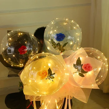 1PC LED Lysende Balloner med Falske Rose, Kunstige Buket Lysende DIY Balloner Xmas Party Brylluppet Indretning
