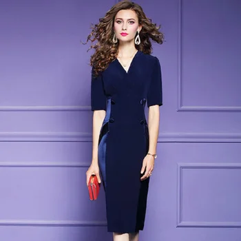 2020 Nye Mode Solid Delt Kjole Kvinder Sommer Kjole Lyset Gamle Stil, V-hals, Slank Krop, der Dækker Lige Et skridt Nederdel