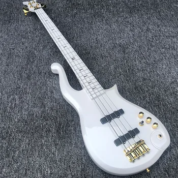 2020 høj kvalitet elektrisk guitar, Wang Ziyun 4-strengs bas guitar, hvid maling, guld tilbehør, gratis levering