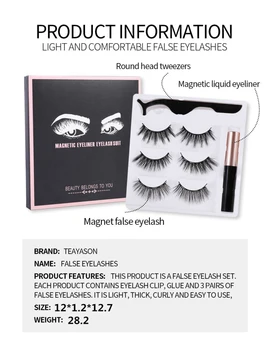 3 Par Magnetiske Falske Øjenvipper Sæt Med Magnet Fin Glat Flydende Eyeliner Pincet Kit Naturligvis Let At Bruge Makeup TSLM1