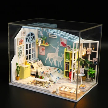 3D-DIY Hytte Belysning Værelses Hus med smudsomslag Forsamling Villa Model Legetøj Håndværk Fødselsdag Gave