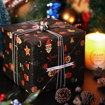 5 Ark 70x50cm Julegave Indpakning Kraftpapir Jul Elementer til Stede Emballage og indpakning til Fødselsdag Xmas Party