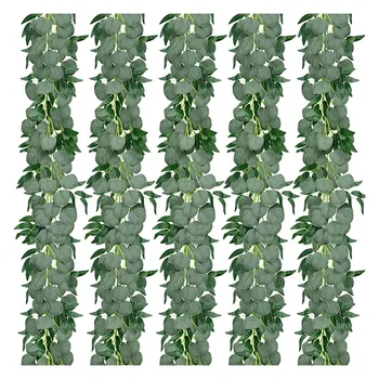 5 Pack Kunstige Eucalyptus Krans med Pil Bladene Grønne Blade med Vinstokke til Bryllup Home Party Haven Dekoration