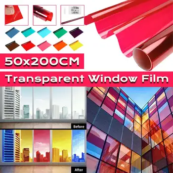 50x200CM Gennemsigtig Farverige Window Film Selvklæbende Isolering Nuance Vindue Klistermærker UV-Beskyttelse Dekorative Film 10Colors