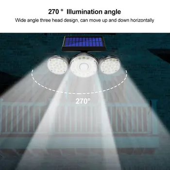 70/78 LED Solar PIR bevægelsesføler Lys 3 Sider Belysning Trådløst med 270Wide Vinkel IP65 Vandtæt Sol Street Værftet Lys
