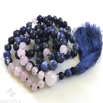 8mm blå-vener sten Spectrolite Pink Krystal Knude mala Halskæde yoga naturlige Reiki Vener Meditation Lyst til Armbånd Velsigne