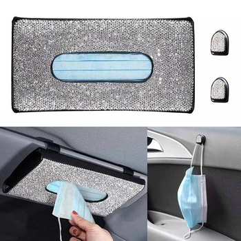 Bilens solskærm holder serviet klip tissue box PU Læder Krystal Sag