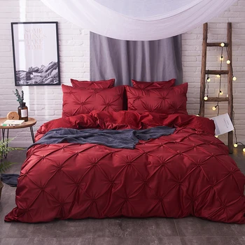 Bomuld efterligne plisseret silke, luksus sengetøj sæt rød blå grøn sengetøj 4/6pc queen, king size duvet cover sheet sengetøj sæt