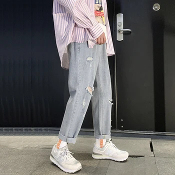 Bred Ben Bukser til Mænd Solid Farve Straight Jeans Afslappet Oversize Kvinde Denim Bukser koreanske Streetwear Mand Ankel-Længde Baggy Jeans