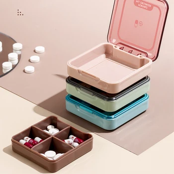 Bærbare Plast Mini-Pille Boks 4 Bind Medicin Kapsel Opbevaringsboks Divider Pille Dispenser Rejse Bære Praktisk Opbevaringsboks