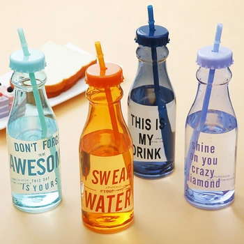 Bærbare Sport Travel Plast Frugt Juice Vand Flaske Kop med Sugerør Nyt Design