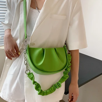 Folder Design PU Læder Lille Skulder Taske til Kvinder 2021 Mode Sommer Rejser Tendenser Punge og Håndtasker Kæde Grøn