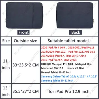 For iPad M1 Pro 11 12.9 10.9 10.2 9.7 tomme Luft 4 3 2 taske til Samsung galaxy tab a7 Huawei matepad 10.4 10.8 lynlås taske sleeve