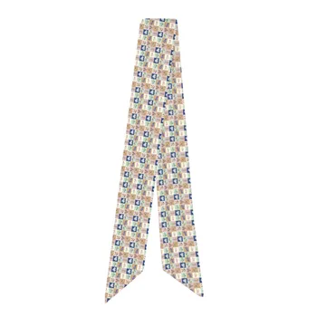 Geometriske Plaid Mønster Trykt Silke Tørklæde Lommetørklæder til Hår 95*5cm Multifunktionelle Silke Chiffon Tørklæde til Kvinder