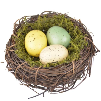 Happy Easter Party Ornament Rattan Vævning Kunstige Fugle Reden Simulering Æg Model For Hjem Dekoration Fotografering
