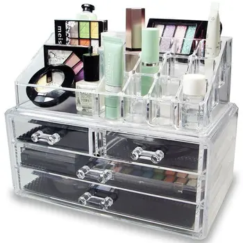 Kosmetik Storage Rack/Hylde/Stå Makeup Organizer Tilfælde Multi-Ind & 4 Skuffer Integreret Acryl Transparent[OS-Stock]