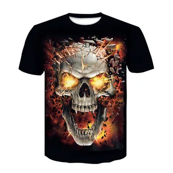 Kraniet grafisk T-shirt horror kortærmet T-shirt i 3D-mode toppe sommer T-shirt til mænd O-hals skjorte boy tøj plus size streetwear