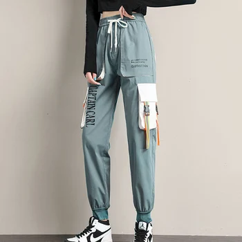 Kvinder Cargo Bukser Nye Ankomst Elastisk Talje Stor Lomme Ankel-længde Bukser Kvinde Mode Løs Streetwear Casual Bukser