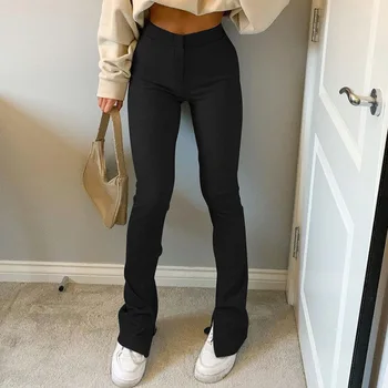 Kvinder Solid Jeans Slim-fit med Høj Talje Bukser Slids højtaljede Tynde Bukser, Sweatpants Vintage Slank Bred Ben Bukser 2021