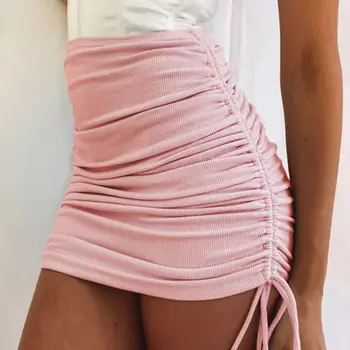 Kvinder Vintage Tøj Snor Ruched Nederdel Sexet Sort Hvid Mini Nederdel til Damer Kvindelige Mode Stilfulde Streetwear