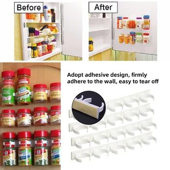 Køkken Vægbeslag Spice Flaske Opbevaring Holder Hjem Krydderier Storage Rack Plast Klip Rack Kabinet Dør Kroge Krukke Holder