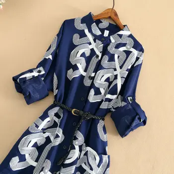 Langærmet Skjorte Kjole Kvindelige Forår Design Forstand Niche Lace-up Bluse Talje Talje Mid-længde, Over-the-knæ-Shirt