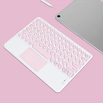Mini Tastatur til iPad, Tablet-PC med Ergonomisk Touchpad Runde Tasterne er Designet Trådløse Bluetooth-kompatible Tastaturer