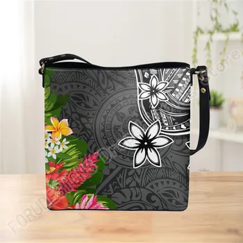 Mode Håndtasker Polynesien Skildpadde og en Tropisk Blomst Læder håndtaske Sætter Stor skuldertaske Kvinder Crossbody Sac A Main
