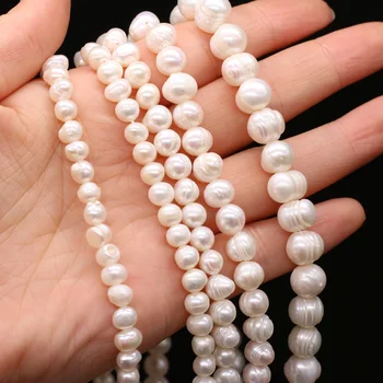 Naturlige Ferskvands-Hvid Perle Bead 5-10mmPunch Runde Form Løs Perle-Perler til at Lave DIY Smykker Halskæde Tilbehør