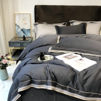 Nordisk satin sengetøj sæt lagner, pudevår bomuld comforte bløde bedding set luksus enkel juego de cama Hjem Tekstil DE50SJT