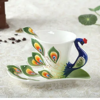 Ny Mode Porcelæn Emalje Kreative Peacock Kop Kaffe Gave Spejl Cup Personlig Brugerdefineret Malet Kop Te
