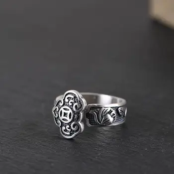 Oprindelige design Thai sølv håndværk barren mønster retro åbning justerbar ring Kinesiske charme dame sølv smykker
