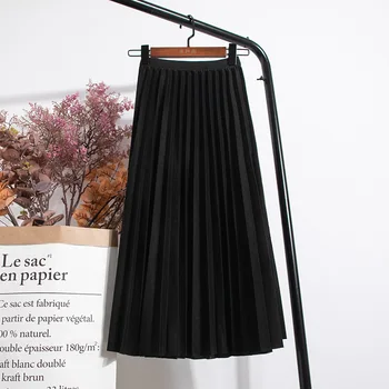 PEONFLY Mode En Linje Kvinder Plisseret Nederdel Farve Løs Nederdel, Elegant Høj Talje koreansk Stil Nederdel Foråret Efteråret 2021