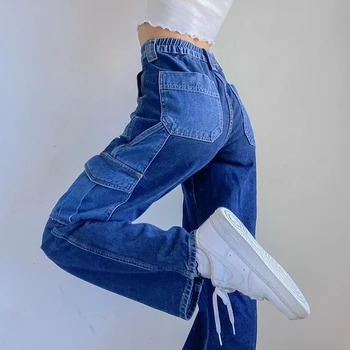 Patchwork Store Lommer Baggy Jeans Vintage Streetwear Højtaljede Cargo Bukser Harajuku Koreanske Denim Sexet Fragt Mødre Jeans Punk