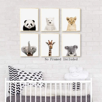 Safari Dyr Plakat Print Børnehave Indretning Billeder (uden ramme) Væg Print til Drenge & Piger Værelse Panda,Giraf,Elefant