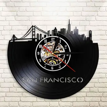 San Francisco Skyline Væg Kunst USA Bybilledet Væg Ur Golden Gate Bridge Vintage vinylplade Ur Ur