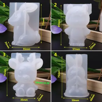 Silicone Mold 3D-Animalske Søde kaniner, Hjorte Julegaver DIY Smykker Vedhæng Værktøjer Kage Fondant Chokolade Indretning Håndværk Epoxy