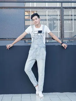 Sommeren Overalls Mænd Bib Jeans Straight Denim Mode-Jumpsuits Lomme Arbejdstøj Bukser Lys Hvid Kedeldragt Bukser brugere Størrelse S