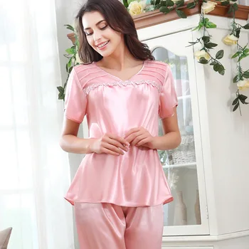 Store Størrelse Kvinder Rayon Pyjamas Sæt 2STK Blonder Blomster Brud Pyjamas, der Passer Nattøj Nattøj Sommer Stue og Hjemme-Tøj M-XL