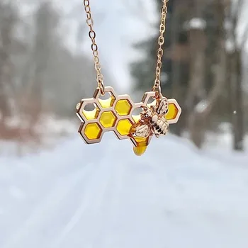 Sølv Og Guld Bee På Honeycomb Halskæder & Vedhæng Fashion Animal Geometriske Halskæde Til Kvinder Brugerdefinerede Smykker