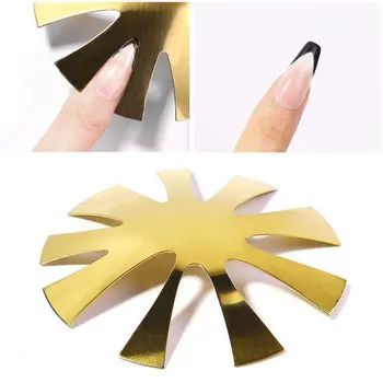 Sømværn Af fransk Stil Nail Rustfrit Stål Plader Model Polering Manicure DIY Værktøjer Salon Crystal Søm Skabelon
