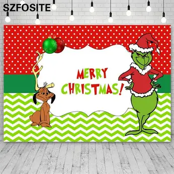 Tegnefilm Grønne Monstre og Hunde Farverig Baggrund Jul Lykkelig Familie Dekoration Fotografering Fotos Børn Vinyl Baggrund