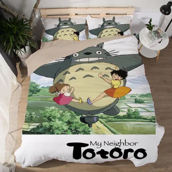 Tegnefilm Totoro 3D-Sengetøj Sæt Dynebetræk Pudebetræk Dyne, Sengetøj Sæt Sengetøj Sengetøj Tonari no Totoro bedding set