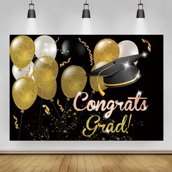 Tillykke 2021 Graduation Party Decor Poster Guld Ballon Bånd Sort Fotografering Baggrund Vinyl Baggrund