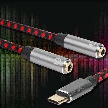 USB-Type-C Adapter Ledning 30cm Type C til Dobbelt 3,5 mm Jack-Kabel Mandlige og 2 Kvindelige AUX Hovedtelefon Hovedtelefon Lyd